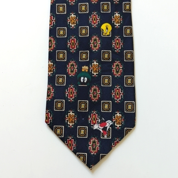 Looney Tunes Mania 1995 Vintage Funky Character & Motif Printed Neck Tie Navy - Picture 6 of 11